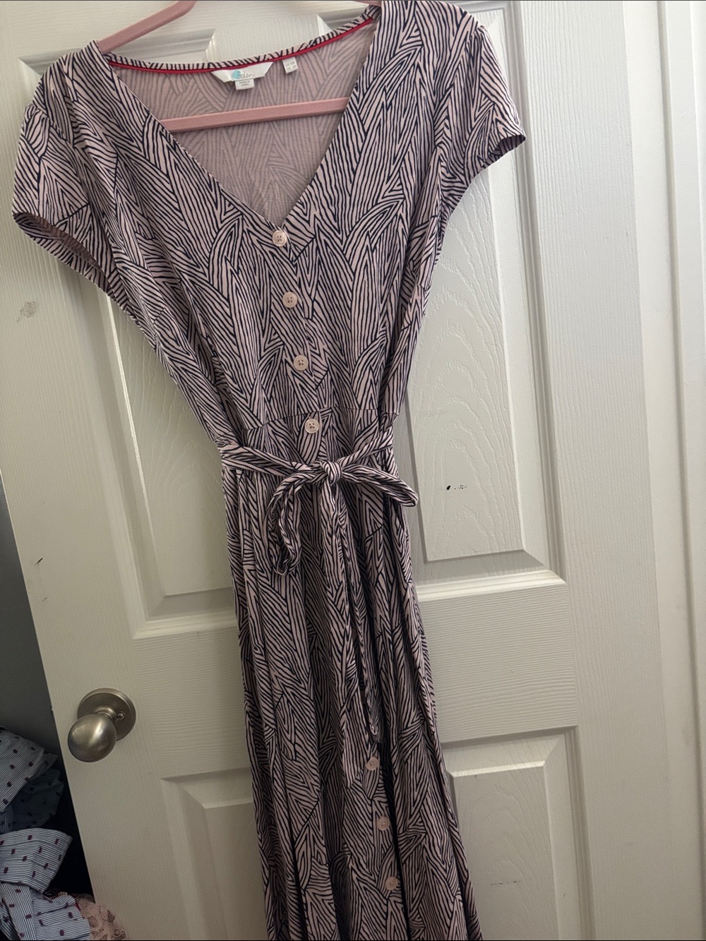 Boden Pink and Black Patterned Button-Front Maxi Dress
